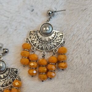 Chic Silver and Orange Beaded Earrings